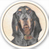 Black & Tan Coonhound Malerei - Original Hunde Kun Aufkleber (Vorderseite)