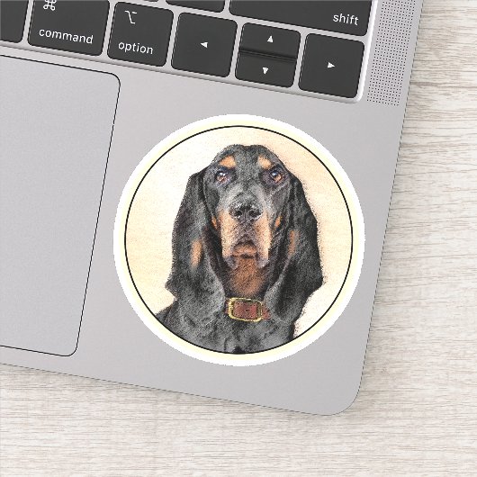 Black & Tan Coonhound Malerei - Original Hunde Kun Aufkleber (Detail)