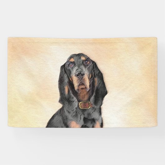 Black & Tan Coonhound Malerei - Original Hunde Kun Banner (Horizontal)