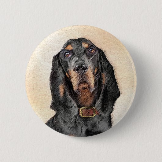 Black & Tan Coonhound Malerei - Original Hunde Kun Button (Vorderseite)