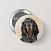 Black & Tan Coonhound Malerei - Original Hunde Kun Button (Vorne & Hinten)