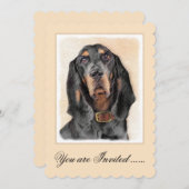 Black & Tan Coonhound Malerei - Original Hunde Kun Einladung (Vorne/Hinten)