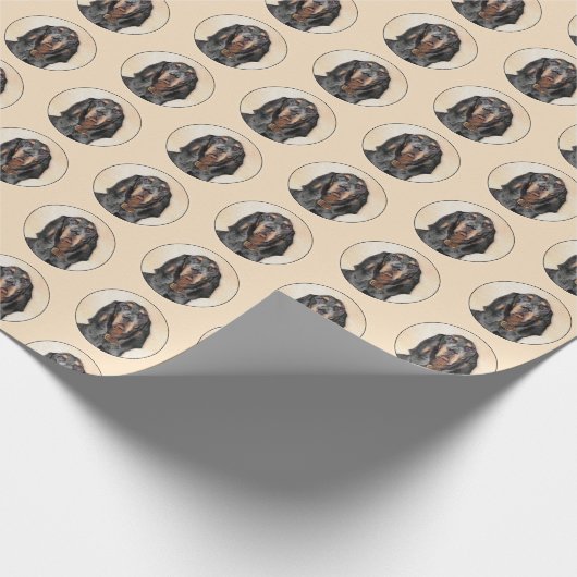 Black & Tan Coonhound Malerei - Original Hunde Kun Geschenkpapier (Ecke)