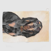 Black & Tan Coonhound Malerei - Original Hunde Kun Golfhandtuch (Horizontal)