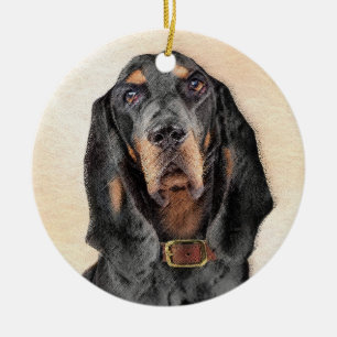 Black & Tan Coonhound Malerei - Original Hunde Kun Keramik Ornament
