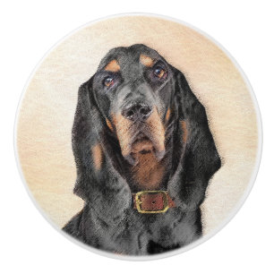 Black & Tan Coonhound Malerei - Original Hunde Kun Keramikknauf