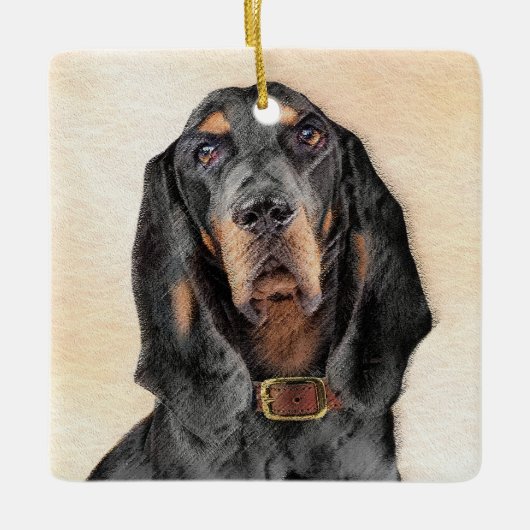 Black & Tan Coonhound Malerei - Original Hunde Kun Keramikornament (Vorderseite)