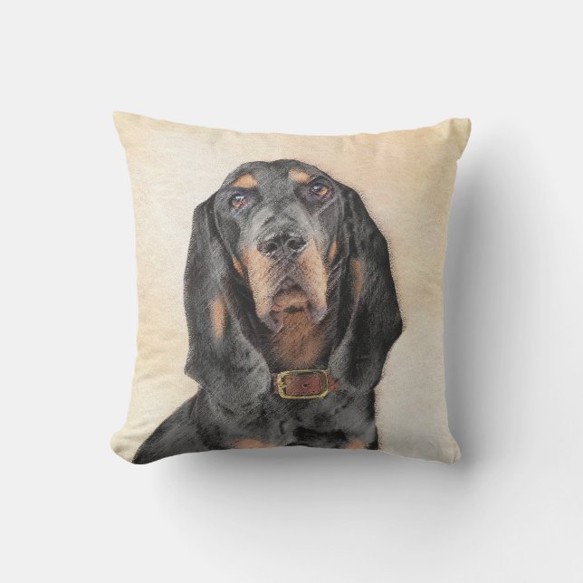 Black & Tan Coonhound Malerei - Original Hunde Kun Kissen (Vorderseite)