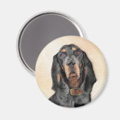 Black & Tan Coonhound Malerei - Original Hunde Kun Magnet (Vorderseite/Rückseite)