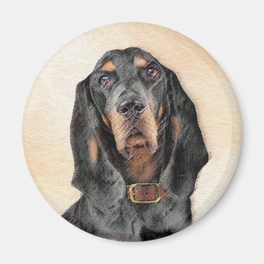 Black & Tan Coonhound Malerei - Original Hunde Kun Magnet (Vorne)