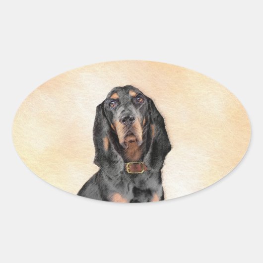 Black & Tan Coonhound Malerei - Original Hunde Kun Ovaler Aufkleber (Vorderseite)