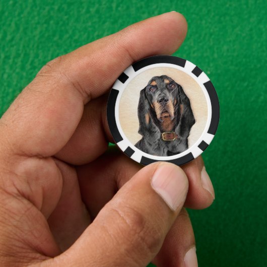 Black & Tan Coonhound Malerei - Original Hunde Kun Pokerchips (Hand)