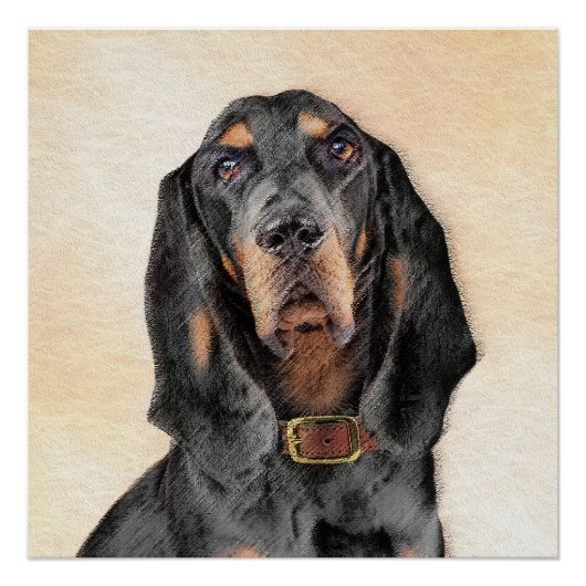Black & Tan Coonhound Malerei - Original Hunde Kun Poster (Vorderseite)