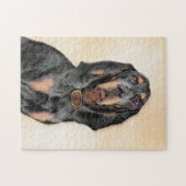 Black & Tan Coonhound Malerei - Original Hunde Kun Puzzle (Horizontal)