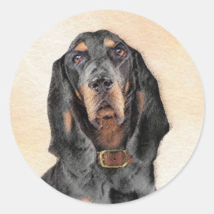 Black & Tan Coonhound Malerei - Original Hunde Kun Runder Aufkleber