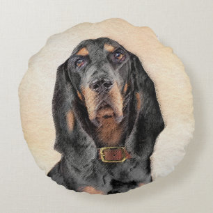 Black & Tan Coonhound Malerei - Original Hunde Kun Rundes Kissen