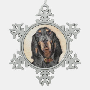 Black & Tan Coonhound Malerei - Original Hunde Kun Schneeflocken Zinn-Ornament