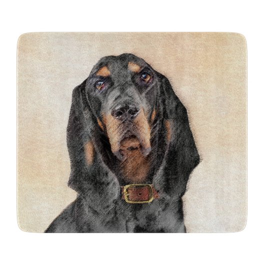 Black & Tan Coonhound Malerei - Original Hunde Kun Schneidebrett (Vorderseite)