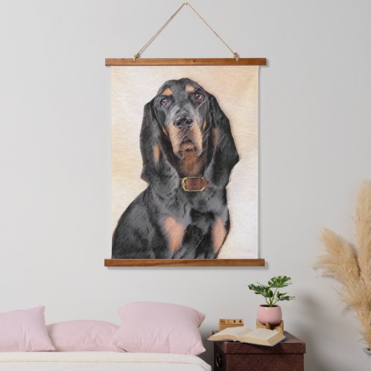 Black & Tan Coonhound Malerei - Original Hunde Kun Wandteppich Mit Holzrahmen (Schlafzimmer)