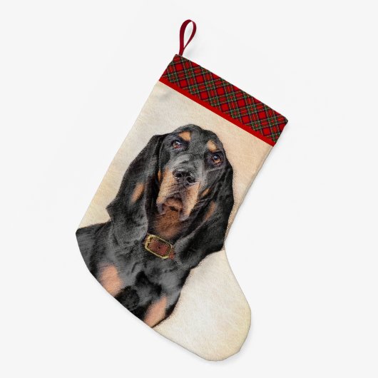 Black & Tan Coonhound Painting - Original Hund Kun Kleiner Weihnachtsstrumpf (Vorderansicht (hängend))