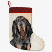 Black & Tan Coonhound Painting - Original Hund Kun Kleiner Weihnachtsstrumpf (Vorderseite)