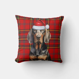 Black Tan Coonhound Red Green Karierter Weihnachts Kissen