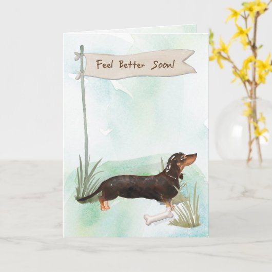 Black & Tan Dackel fühlen sich besser Operation zu Karte (Gelbe Blume)