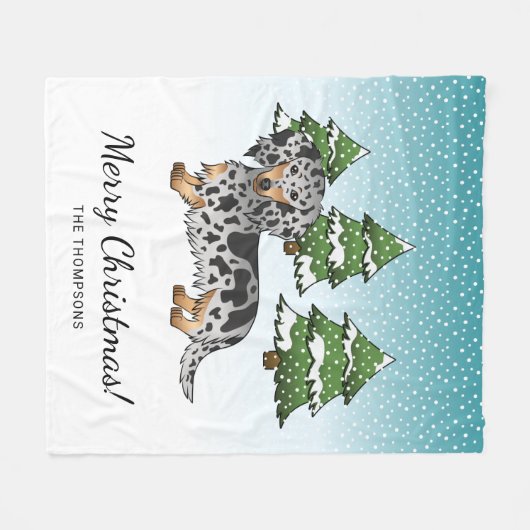 Black & Tan Daple Long Hair Dackel im Winter Fleecedecke (Vorderseite (Horizontal))