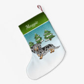 Black & Tan Daple Long Hair Dackel im Winter Kleiner Weihnachtsstrumpf (Rückseite (Hängend))