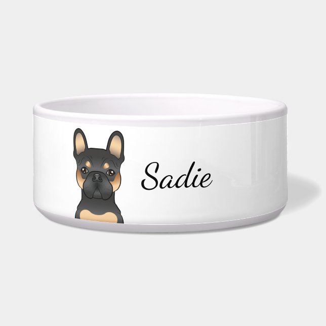 Black & Tan French Bulldog / Frenchie Dog & Name Napf (Vorderseite)