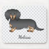 Black & Tan Long Hair Dackel Cartoon Dog & Name Mousepad (Vorne)