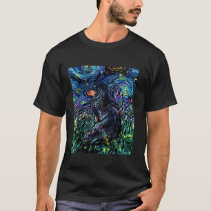 Black Tan Long Hair Dackel Starry Night Dog Kunst T-Shirt