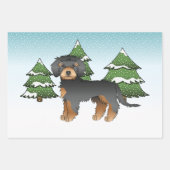 Black & Tan Mini Goldendoodle Dog - Winterwald Geschenkpapier Set (Vorderseite 3)