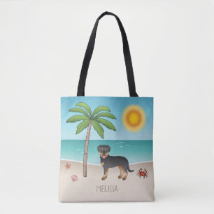 Black & Tan Rottweiler an einem tropischen Sommers Tasche