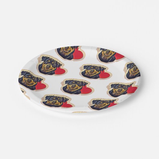 Black Tan Rottweiler Herz Pappteller (Schrägansicht)