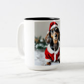 Black Tandan Modachshund Hund Gesicht Santa Dackel Zweifarbige Tasse (Vorderseite Links)