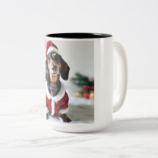 Black Tandan Modachshund Hund Gesicht Santa Dackel Zweifarbige Tasse (VorderseiteRechts)