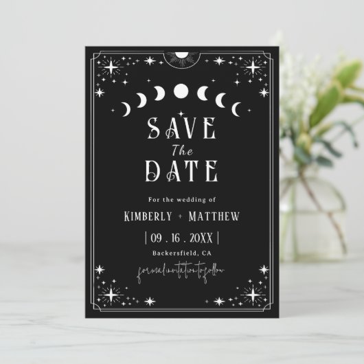 Black Tarot Goth Save the Date Hochzeit Einladung (Stehend Vorderseite)