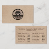 Black Taxi Cab Logo Kraft Paper Effect Price List Visitenkarte (Vorne/Hinten)
