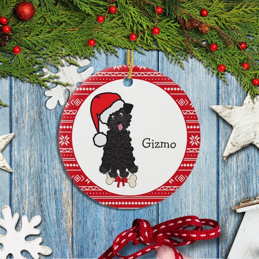 Black Teacup Poodle Dog Santa Monogram Keramik Ornament