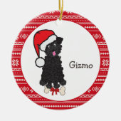 Black Teacup Poodle Dog Santa Monogram Keramik Ornament (Vorne)