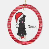 Black Teacup Poodle Dog Santa Monogram Keramik Ornament (Links)