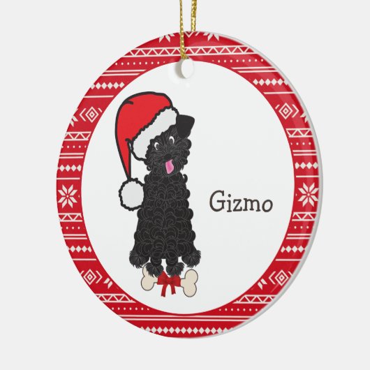 Black Teacup Poodle Dog Santa Monogram Keramik Ornament (Links)