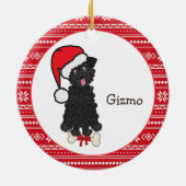 Black Teacup Poodle Dog Santa Monogram Keramik Ornament (Hinten)