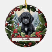 Black Teacup Poodle Puppy Custom Weihnachten Keramik Ornament (Vorne)