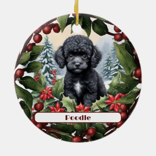 Black Teacup Poodle Puppy Custom Weihnachten Keramik Ornament (Hinten)