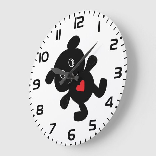 Black Teddy Bear Liebe Große Wanduhr (Winkel)