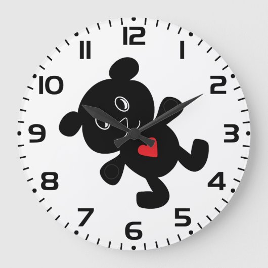 Black Teddy Bear Liebe Große Wanduhr (Vorderseite)