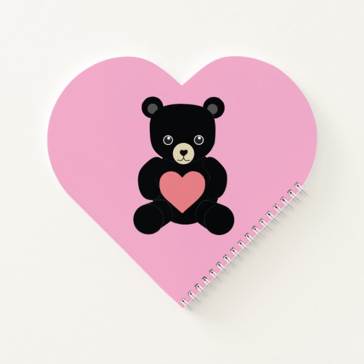Black Teddy Bear mit Heart Notebook Notizblock (Rückseite)
