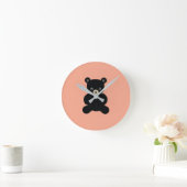 Black Teddy Bear Round Clock Runde Wanduhr (Zuhause)